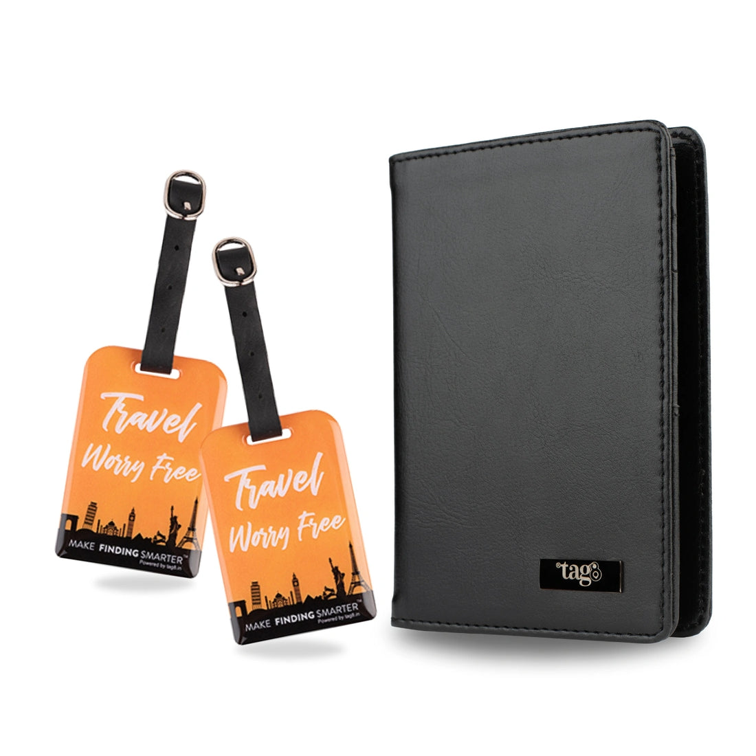 Tag8 Leather Passport Case with 2 Bag tag8 for stylish and secure travel tracking