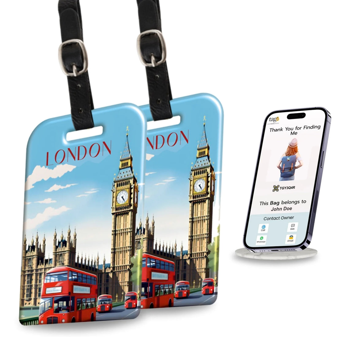 London QR Bag Tag by tag8 for secure tracking
