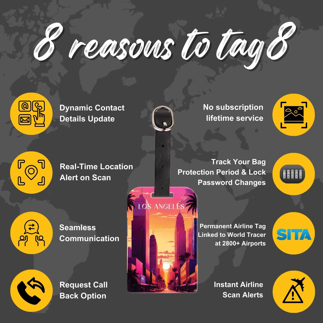 Los Angeles QR Bag Tag by tag8 for travel tracking