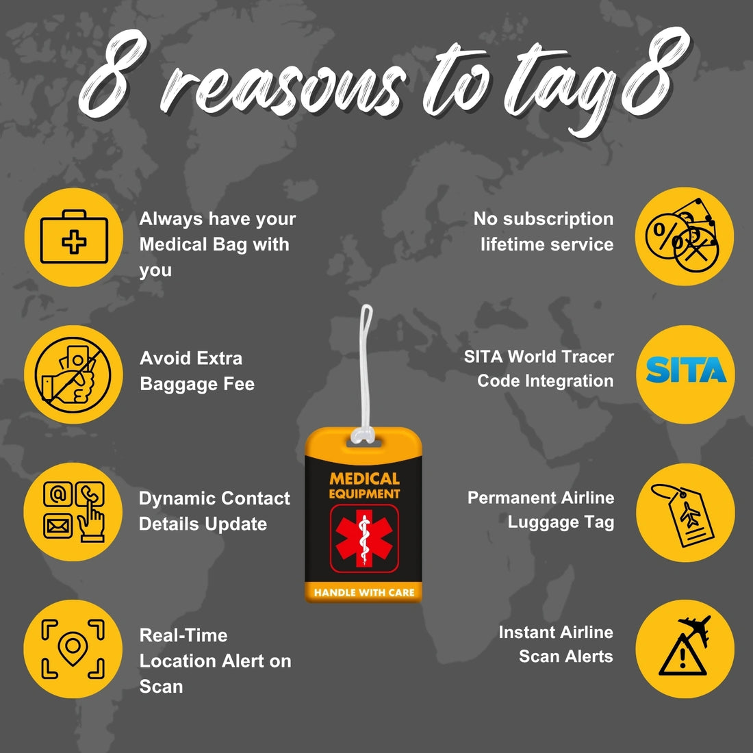 Smart Medical Equipment Tag | Track, Identify & Secure Luggage by tag8