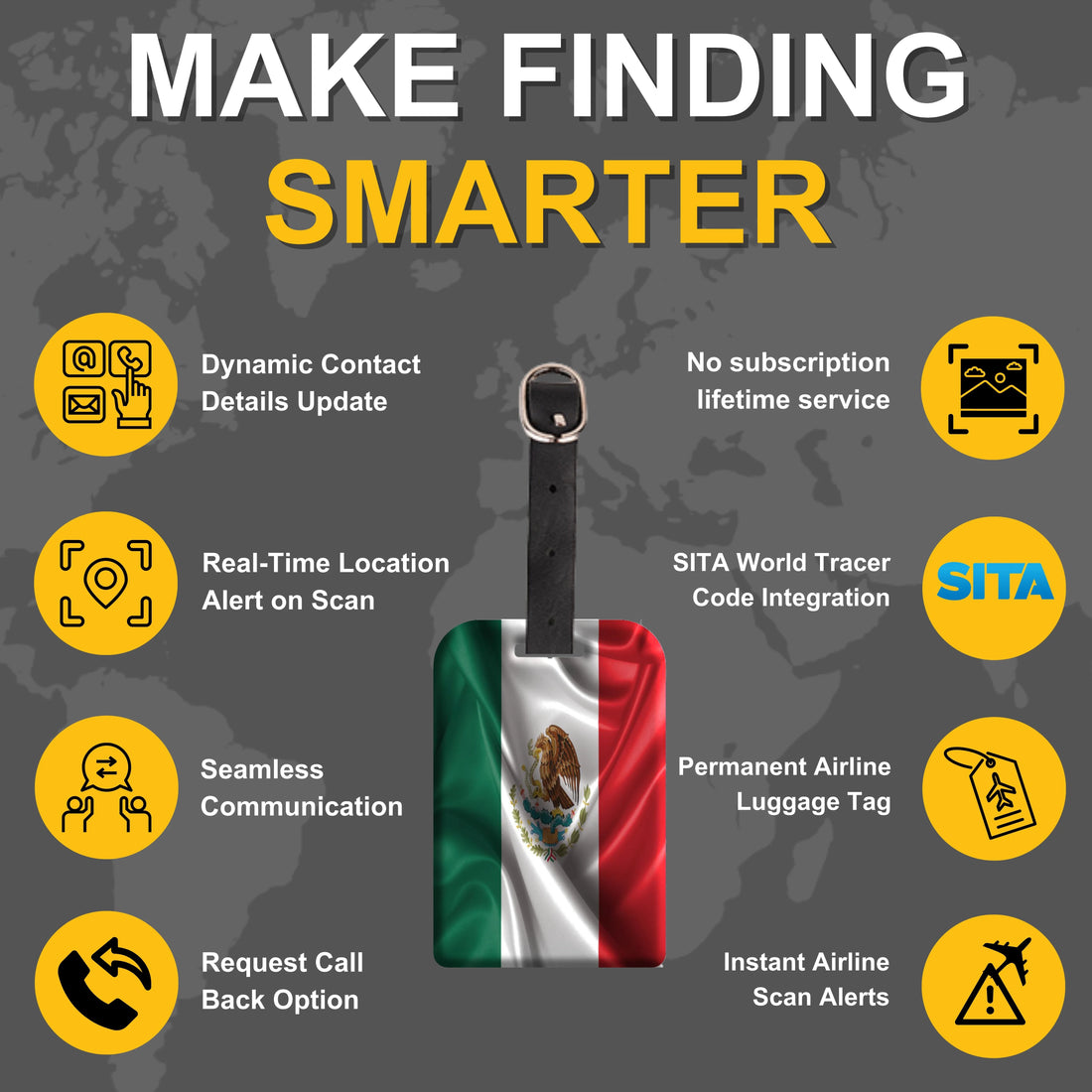 Mexico QR Bag Tag by tag8 for secure travel