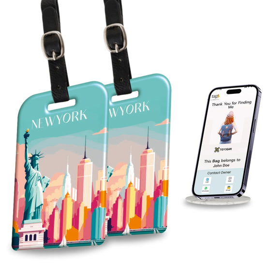New York QR Bag Tag by tag8 for luggage security