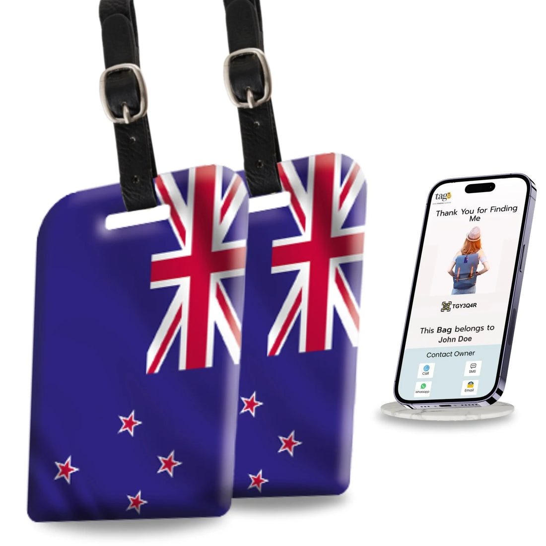 New Zealand QR Bag Tag by tag8 for secure luggage tracking