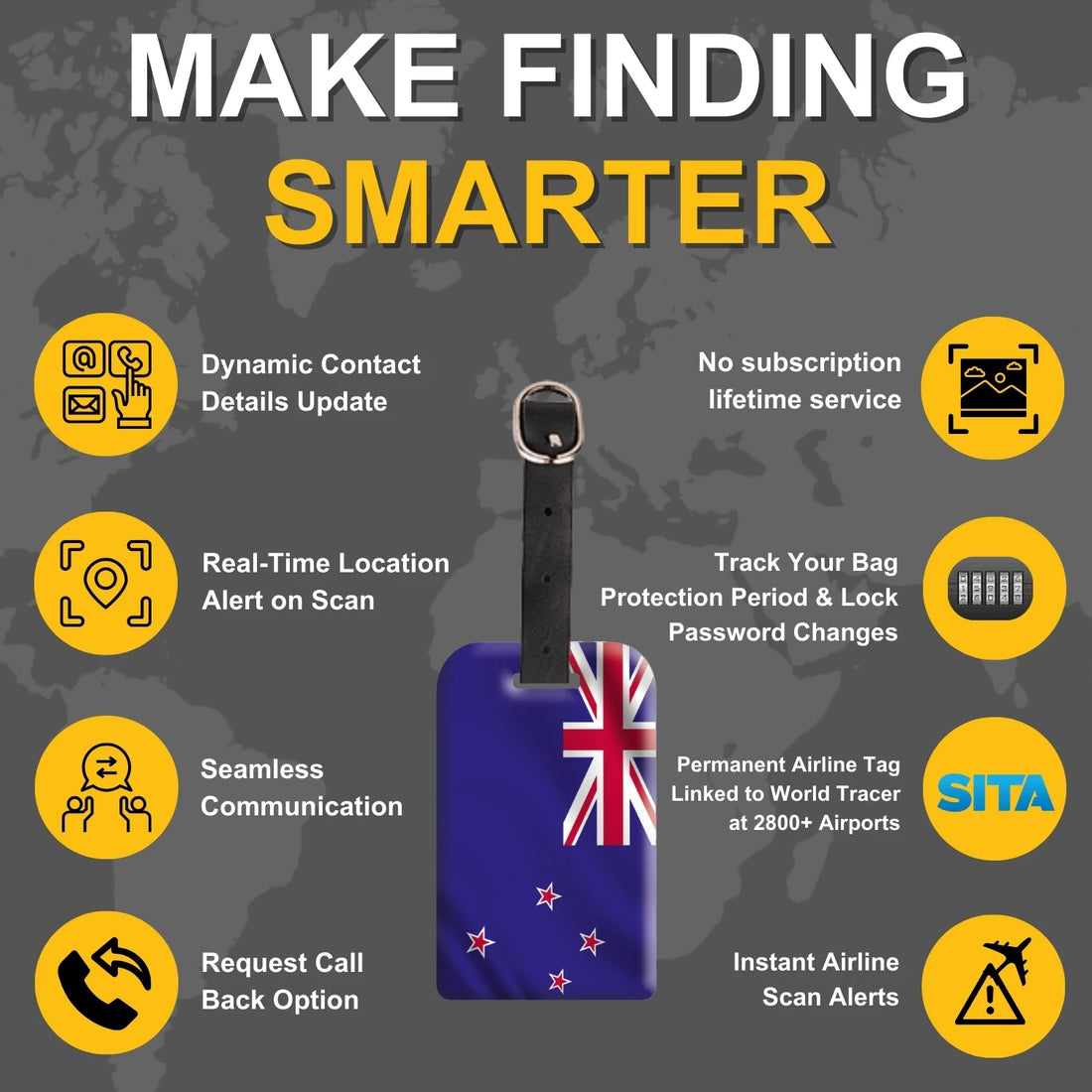 New Zealand QR Bag Tag by tag8 for secure luggage tracking