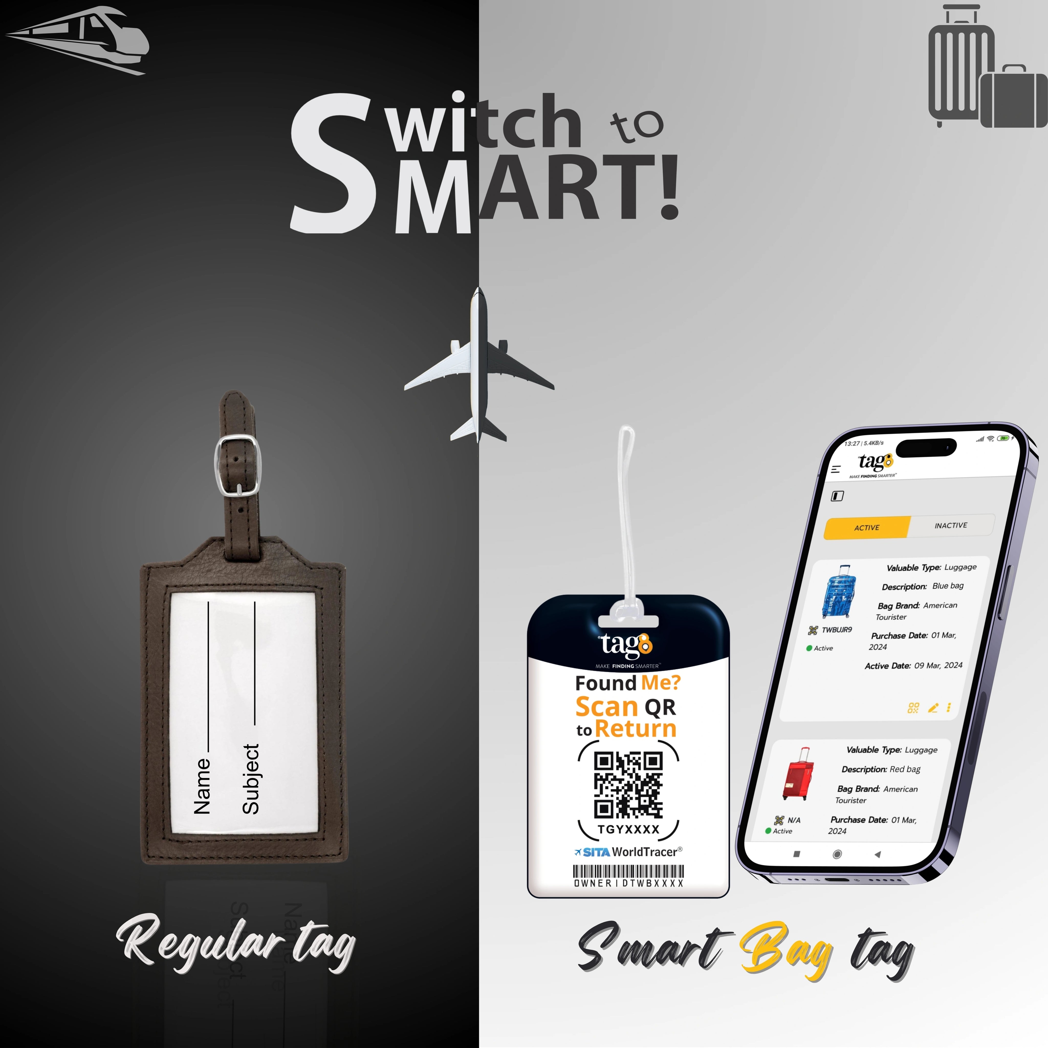 QR tag for bag with initial L