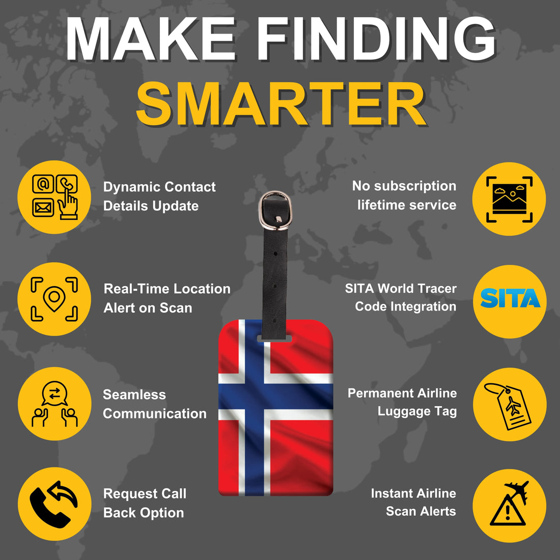 Norway QR Bag Tag by tag8 for luggage security