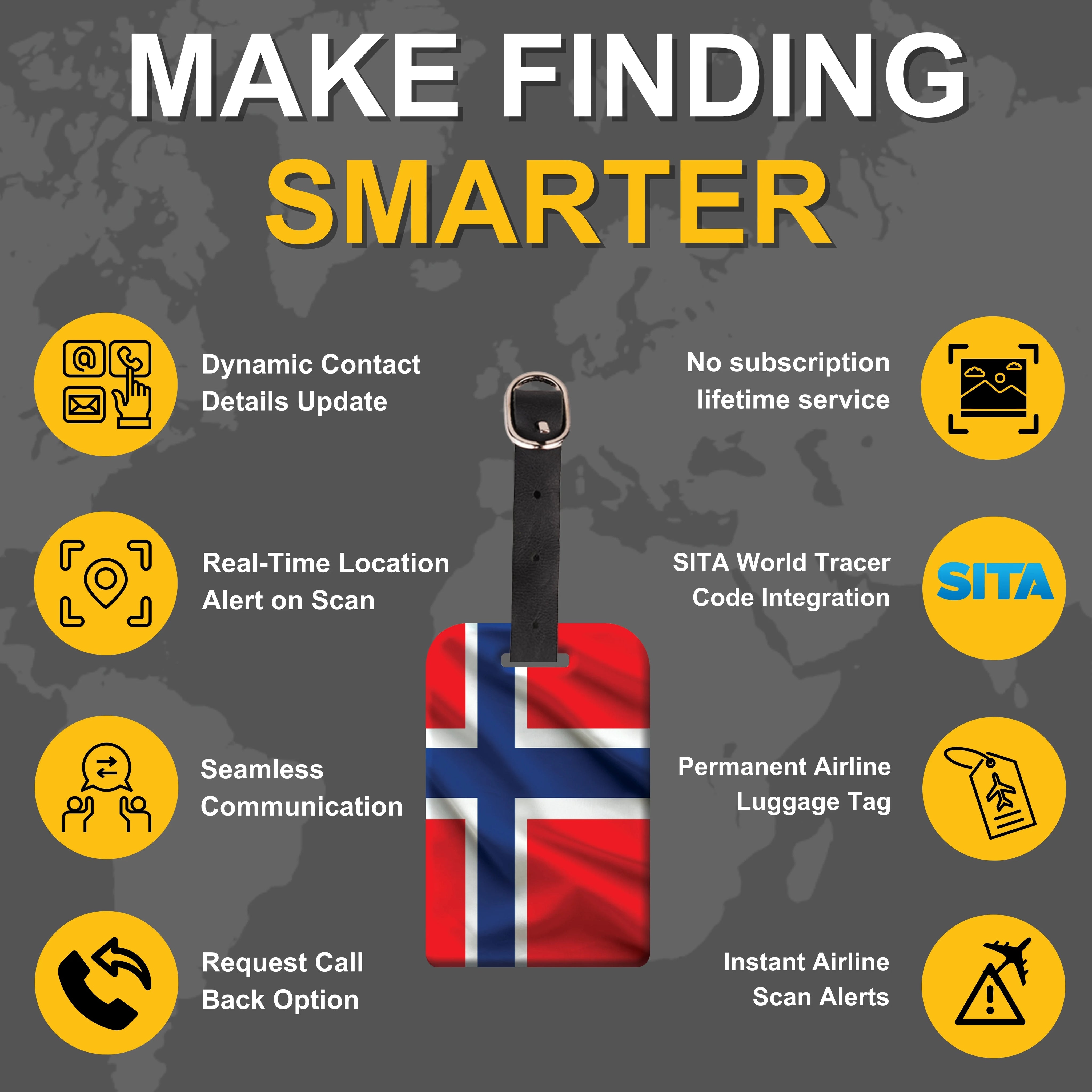 Norway QR Bag Tag by tag8 for luggage security