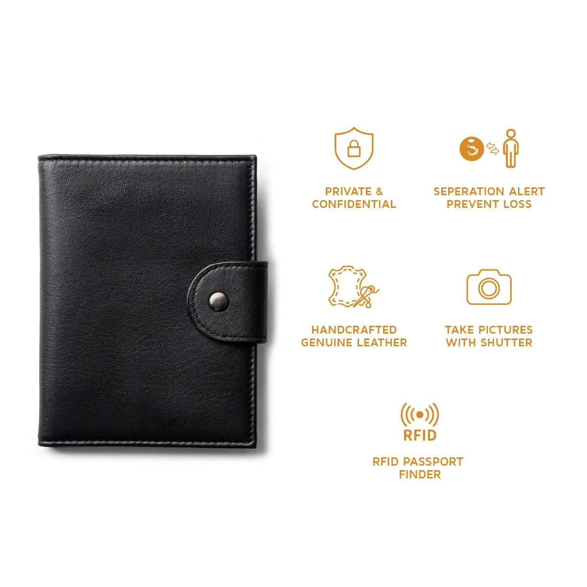 Orbit Smart Passport Holder Bi-Fold with Dolphin Max tracker to secure and locate your passport easily
