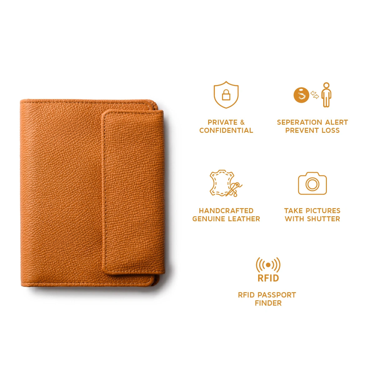 Orbit Smart Passport Holder Tri-Fold with Dolphin Max tracker to secure and locate passport easily