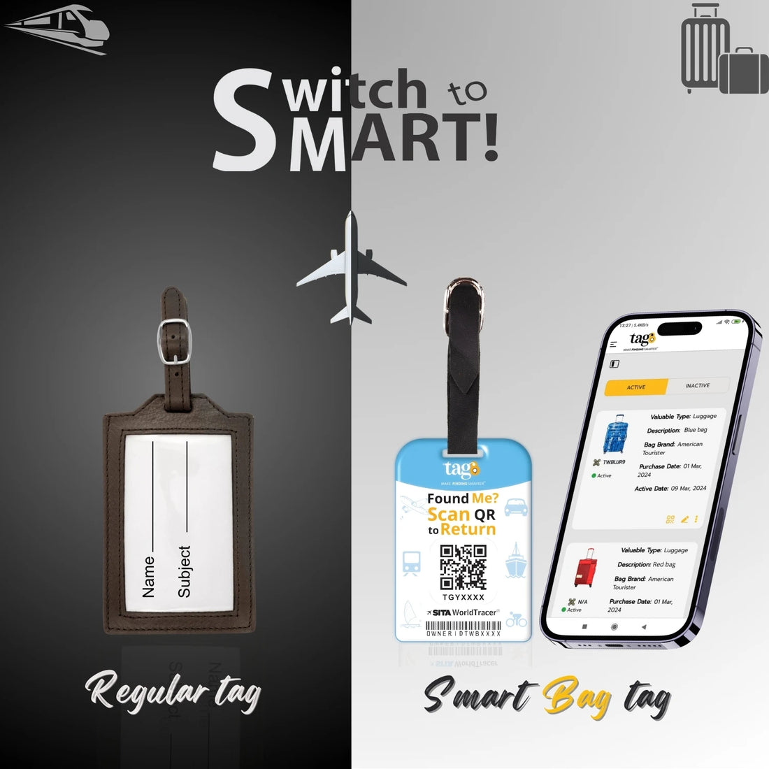 Paris QR Bag Tag by tag8 with smart tracking