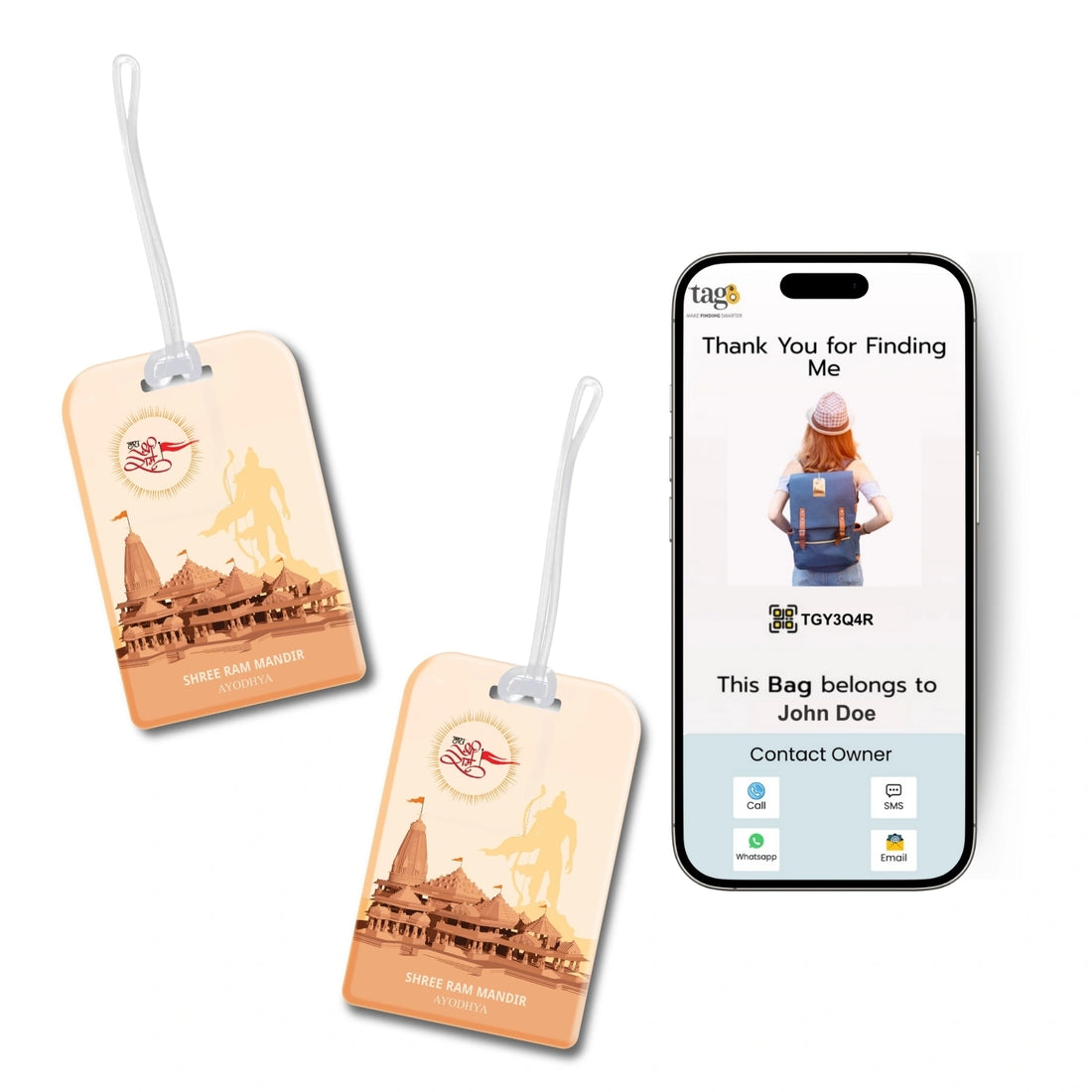 Ram Mandir Ayodhya Luggage QR Tag in brown for quick identification