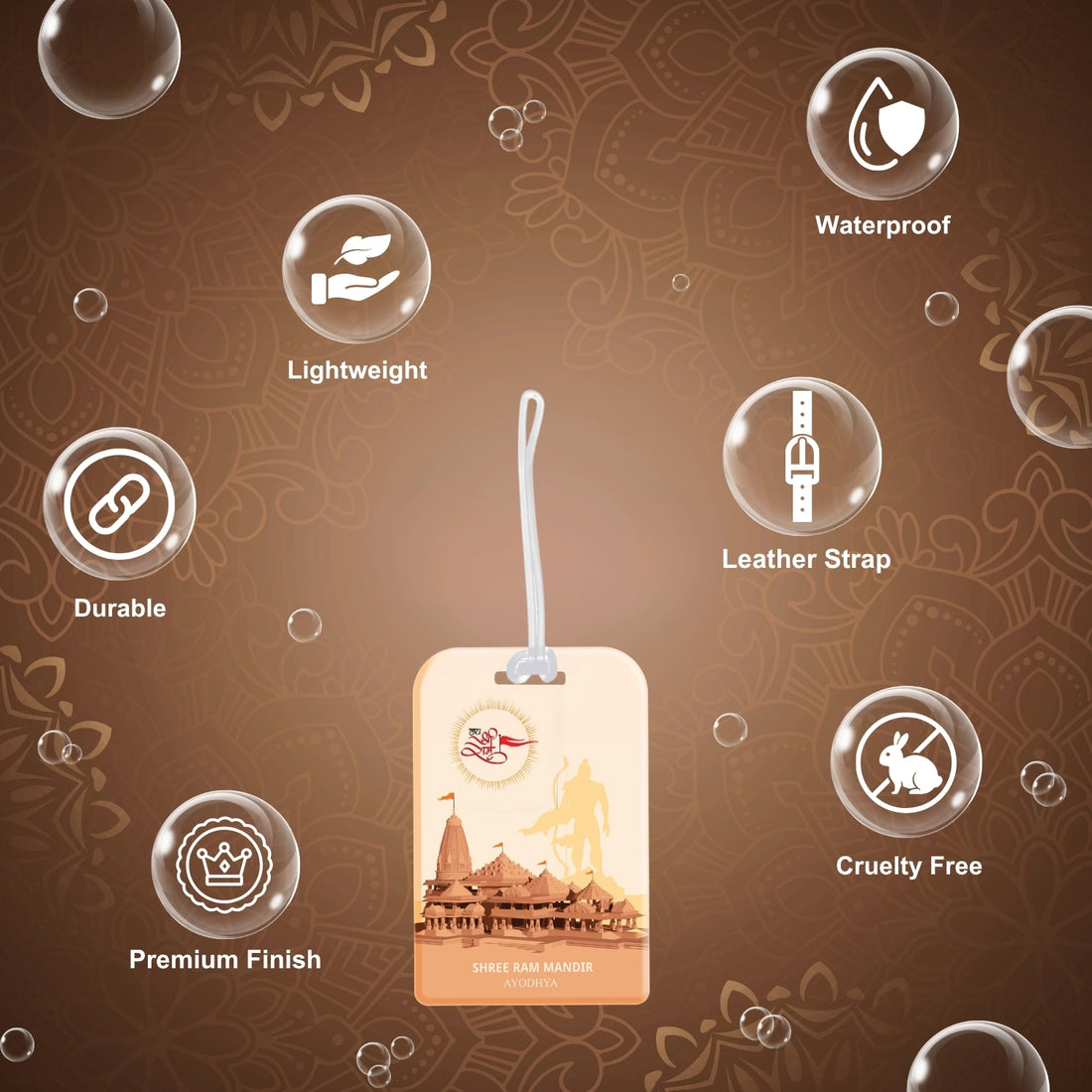 Ram Mandir Ayodhya Luggage QR Tag in brown for quick identification