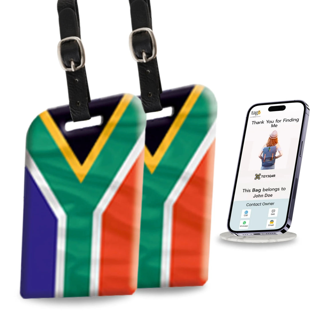South Africa QR Bag Tag by tag8 with QR code for bag security