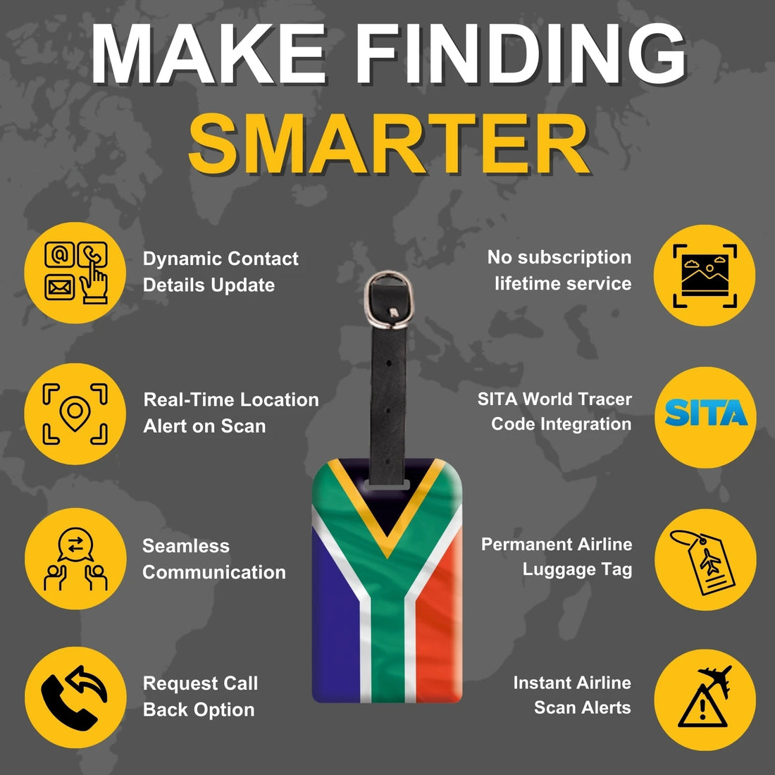 South Africa QR Bag Tag by tag8 with QR code for bag security