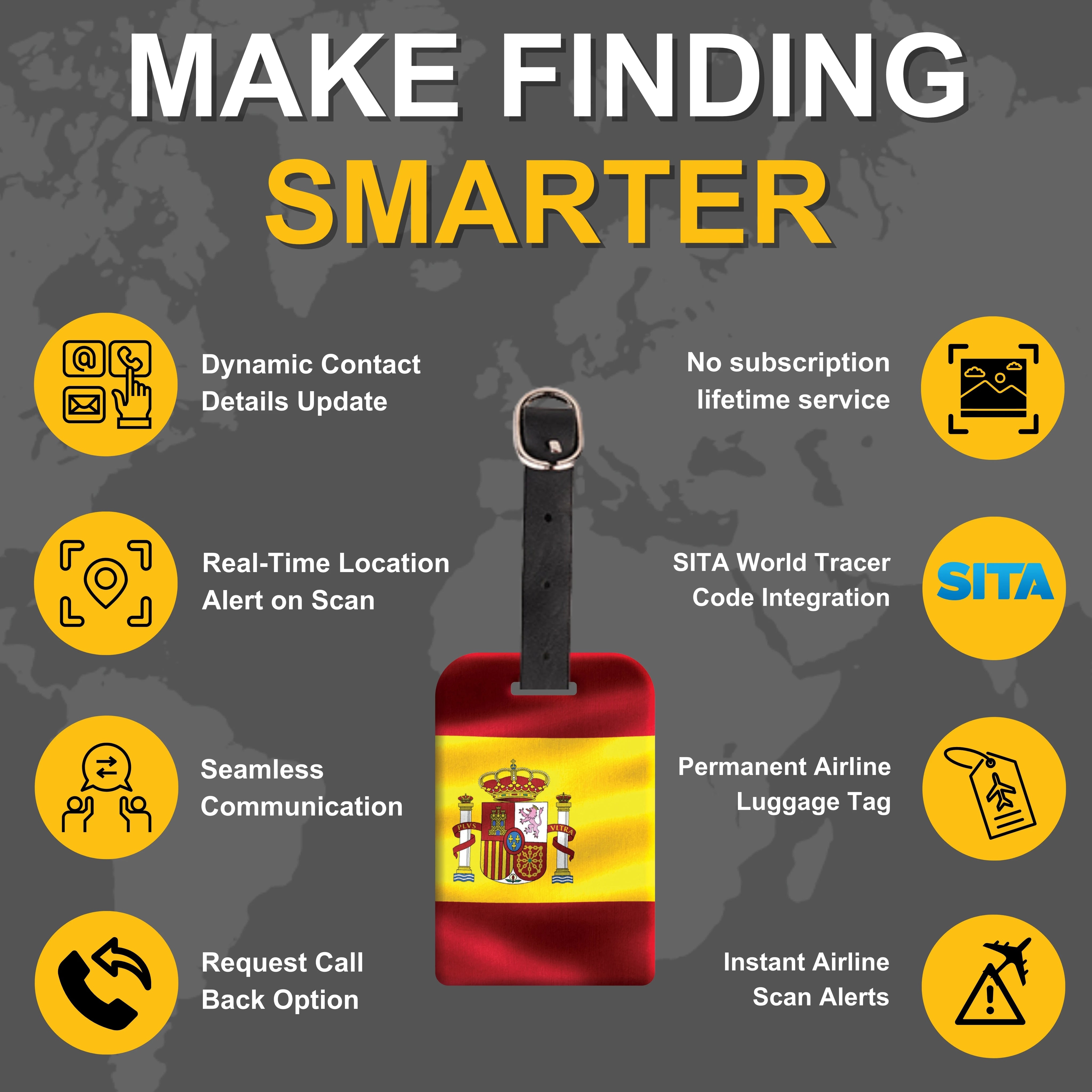 Spain QR Bag Tag by tag8 for luggage tracking