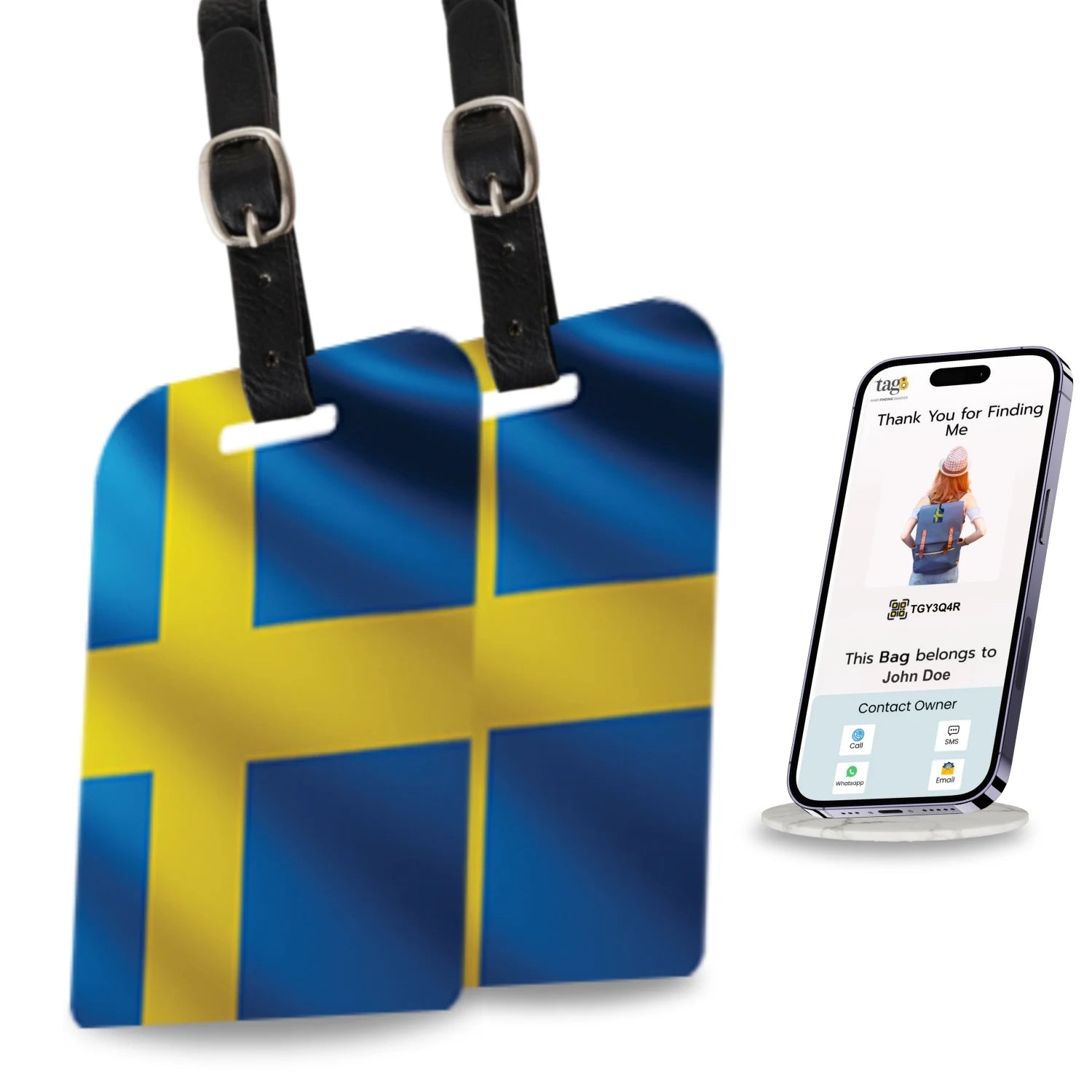 Sweden QR Bag Tag by tag8 for secure luggage recovery