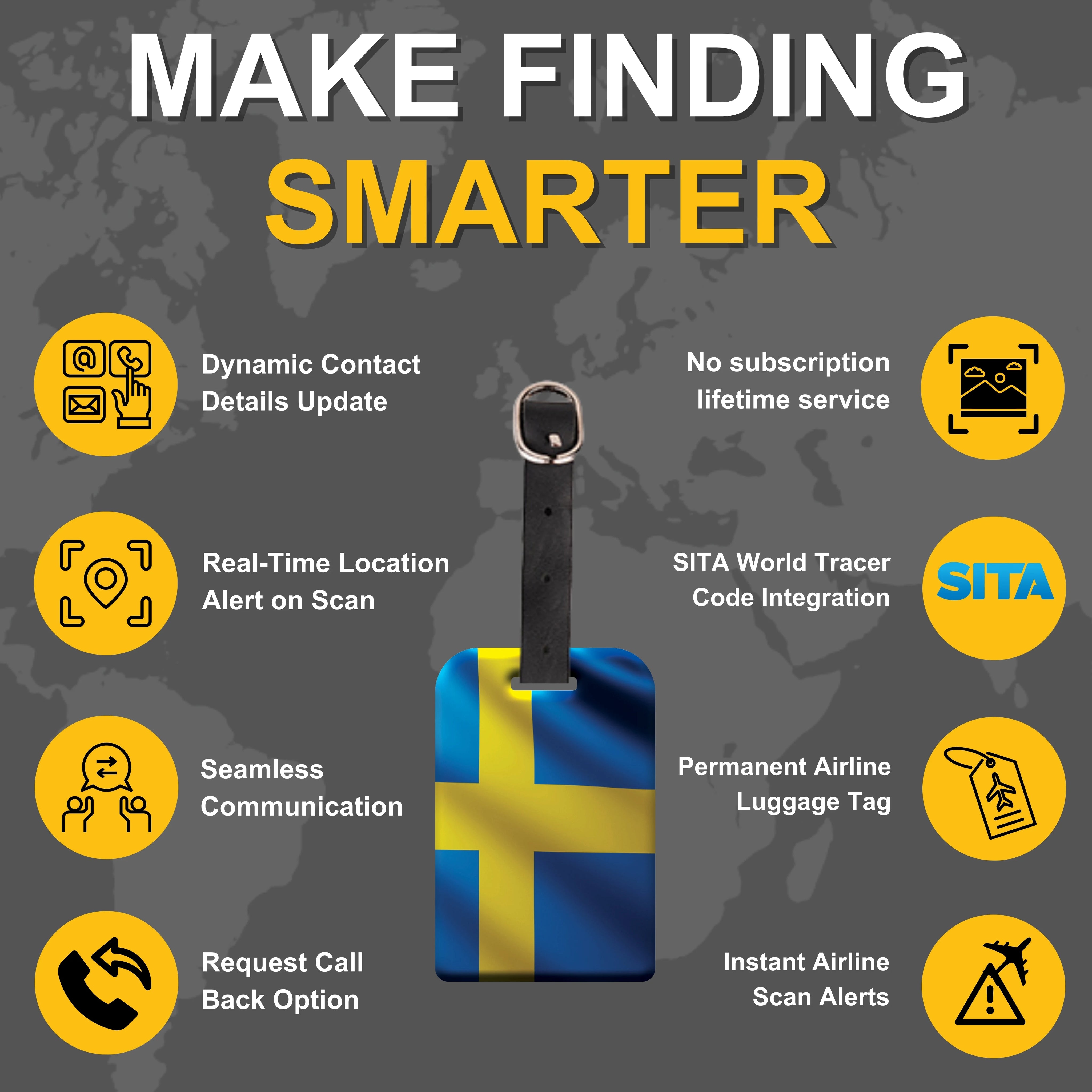 Sweden QR Bag Tag by tag8 for secure luggage recovery