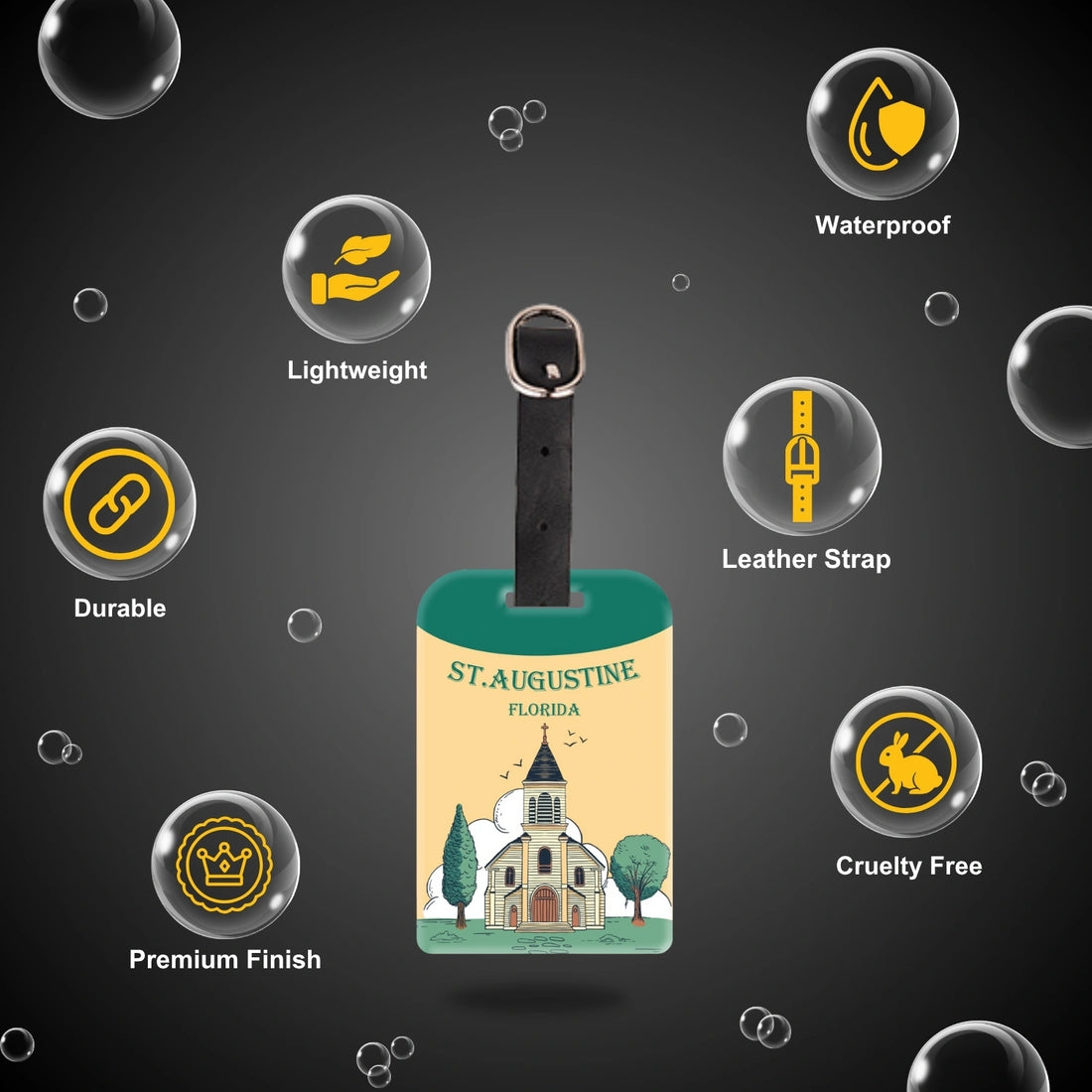 tag8 ST. Augustine FL Bag Tag with elegant design and smart QR code for hassle-free identification and lost & found assistance