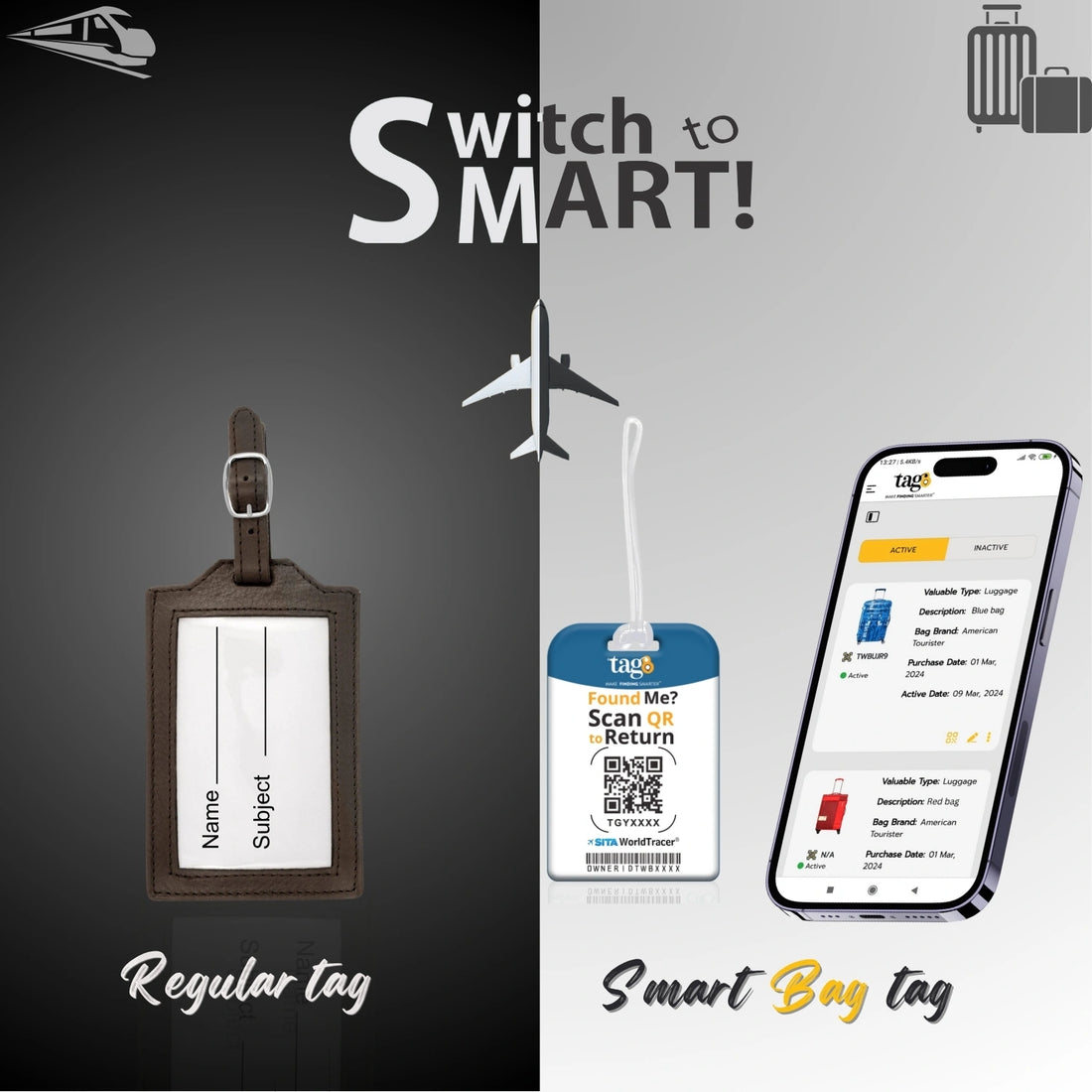 CA India smart bag tag with QR code by tag8