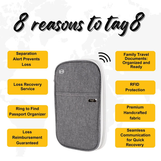 tag8 Canvas Passport Tracker Holder for durable and stylish travel organization and tracking