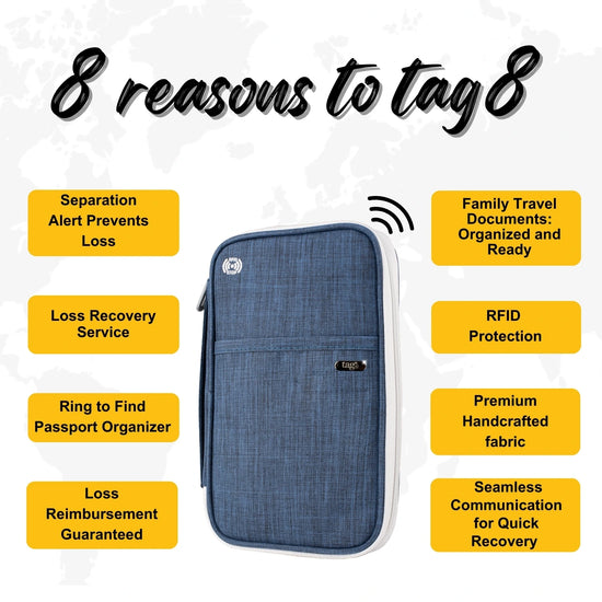 tag8 Canvas Passport Tracker Holder for durable and stylish travel organization and tracking