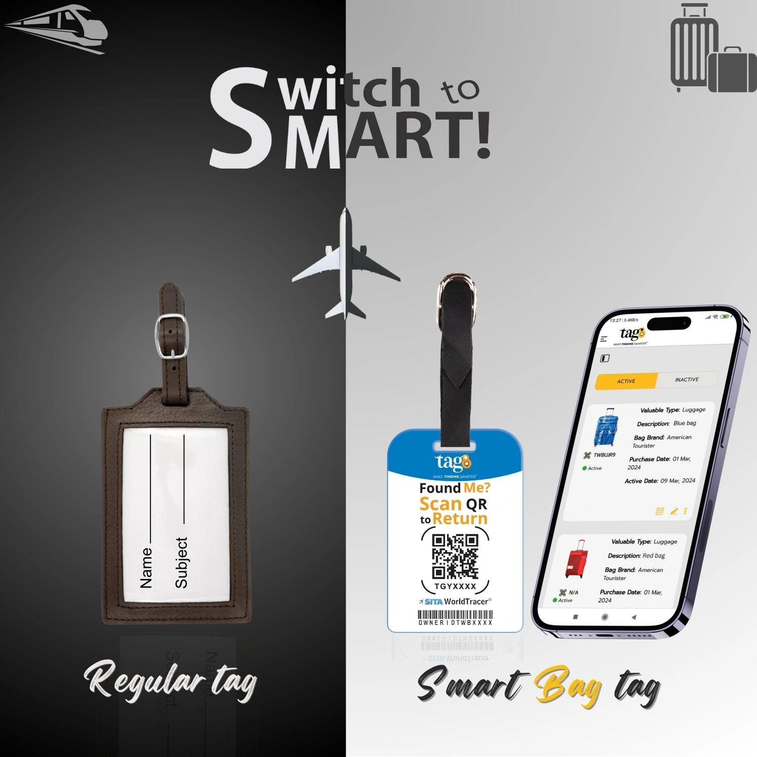 tag8 Chicago Bag Tag with stylish design and smart QR code for easy identification and lost & found recovery