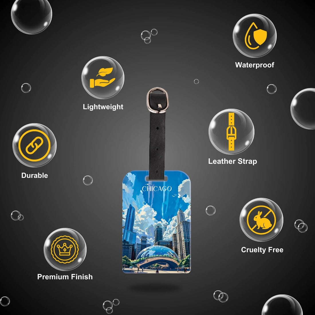 tag8 Chicago Bag Tag with stylish design and smart QR code for easy identification and lost & found recovery