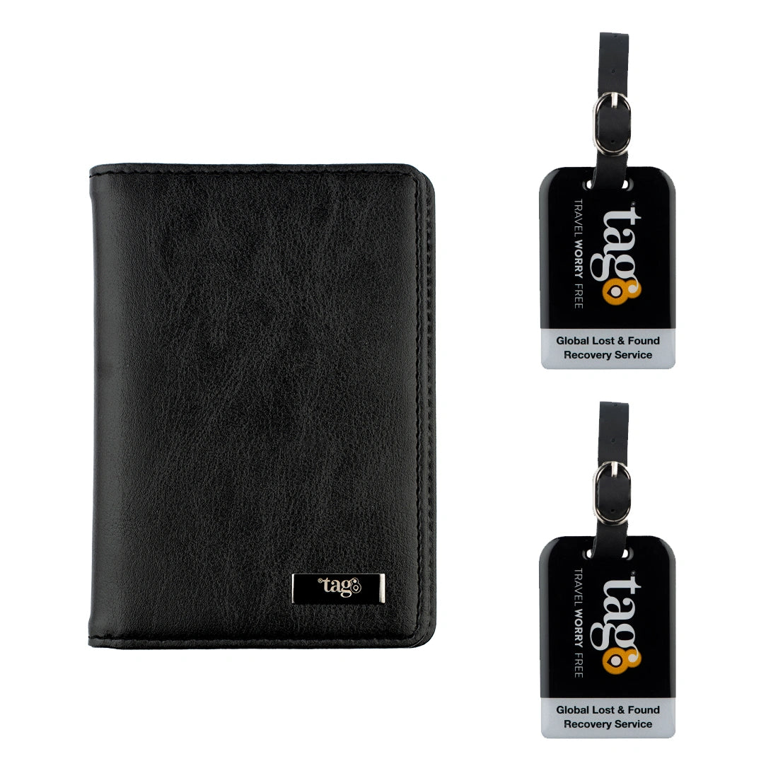 tag8 Combo of Vegan Passport Case and 2 Bag Tags for eco-friendly travel and luggage tracking