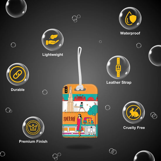 Delhi city-themed smart bag security tag with QR code by tag8
