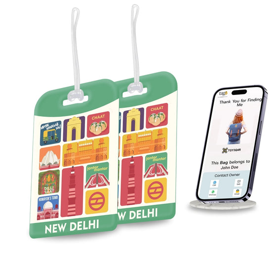 Delhi collage design smart bag security tag with QR code by tag8