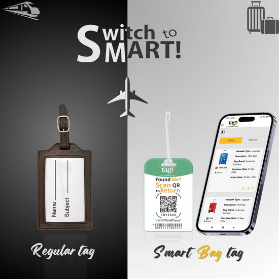 Delhi collage design smart bag security tag with QR code by tag8