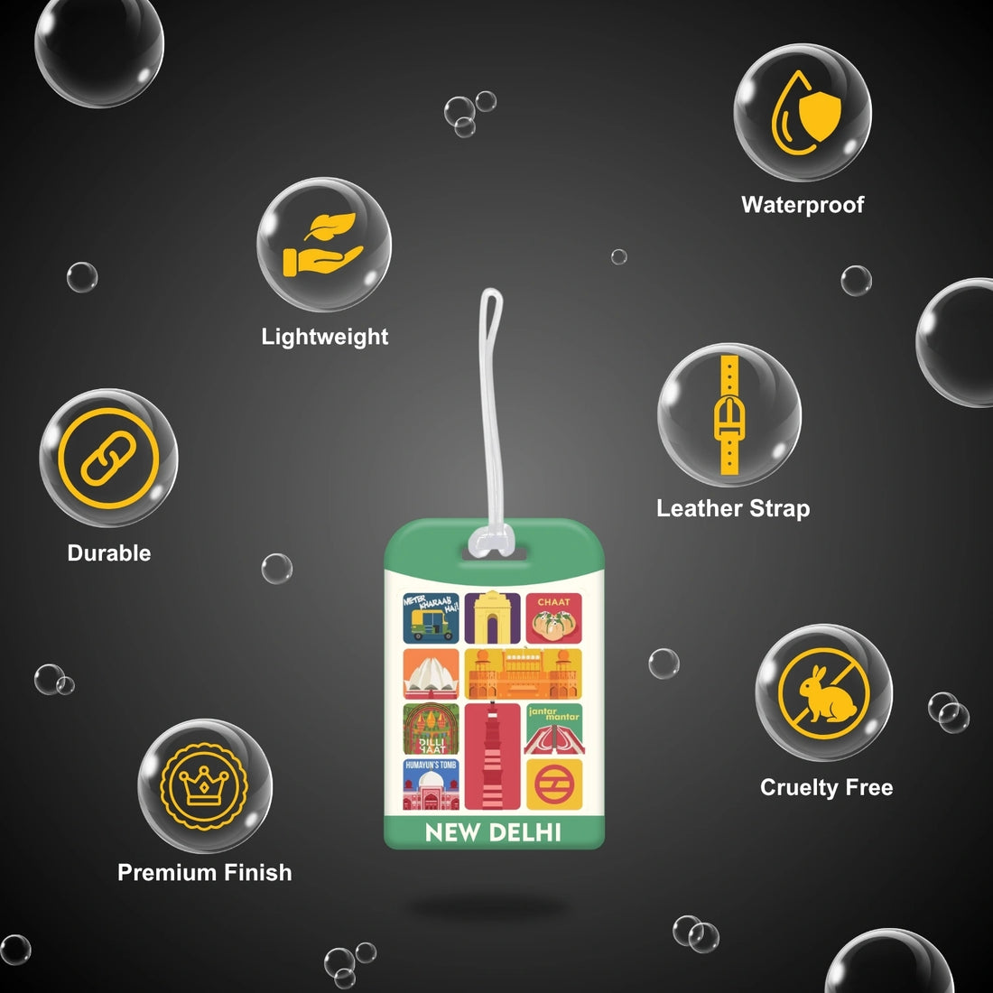 Delhi collage design smart bag security tag with QR code by tag8