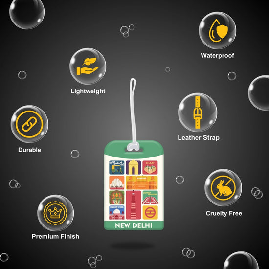 Delhi collage design smart bag security tag with QR code by tag8