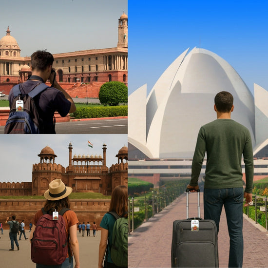 Delhi collage design smart bag security tag with QR code by tag8