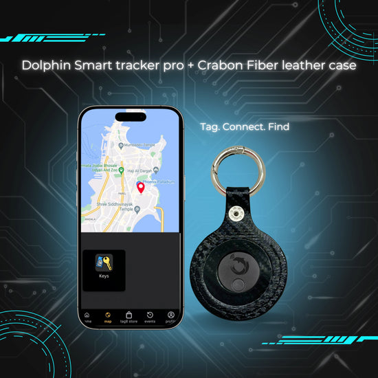tag8 Dolphin Pro Tracker with premium carbon fiber case for enhanced security and tracking