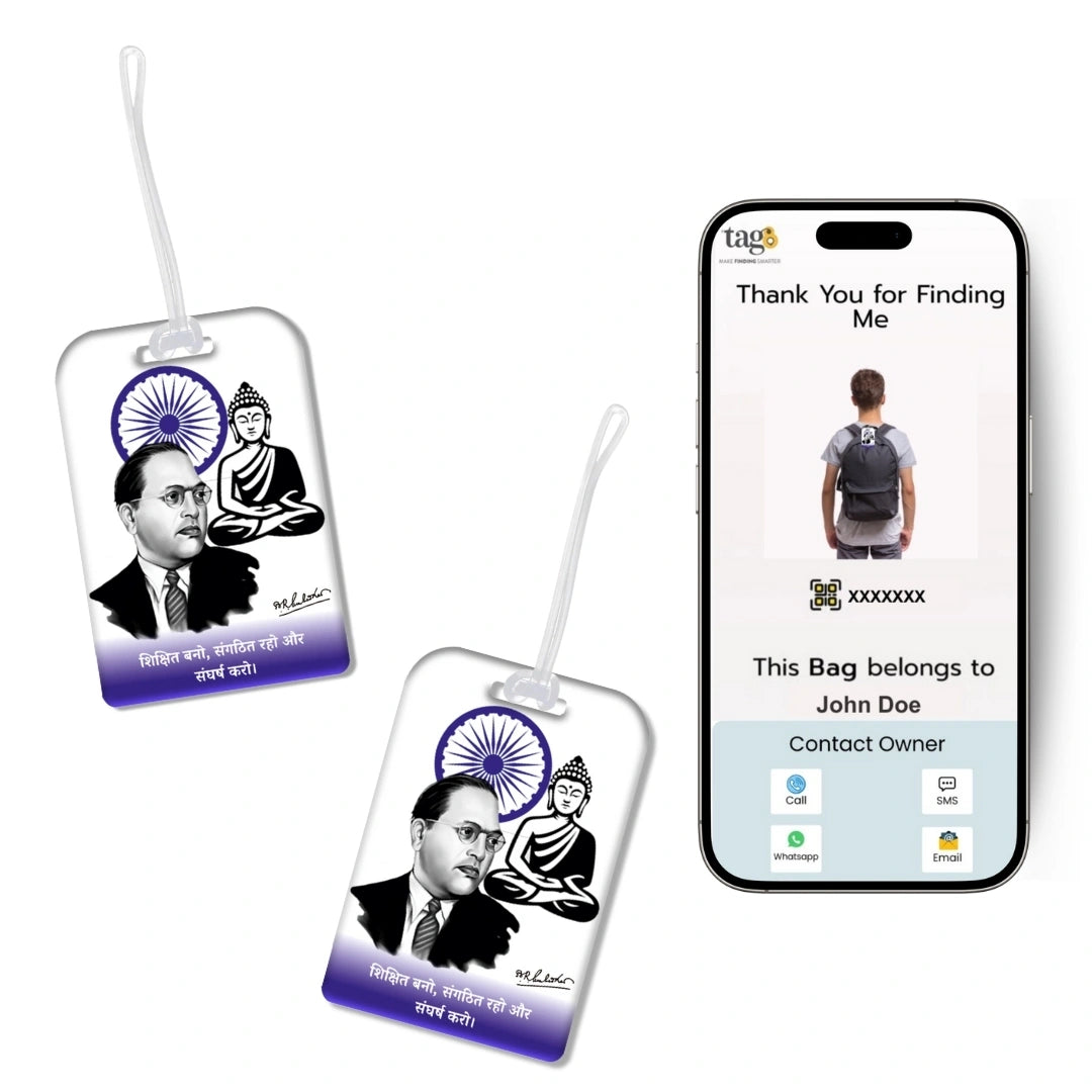 Dr B.R. Ambedkar travel theme smart bag tag with QR code by tag8