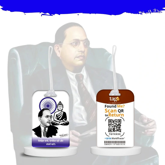 Dr B.R. Ambedkar travel theme smart bag tag with QR code by tag8