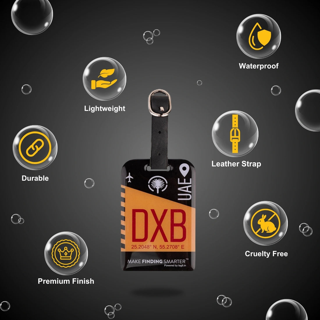 Dubai DXB city-themed smart bag tag with QR code by tag8