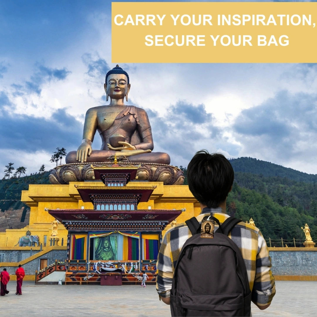 Gautam Buddha travel theme smart bag tag with QR code by tag8