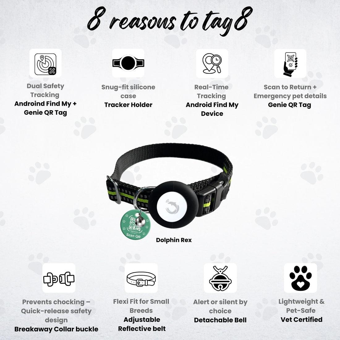 Genie Track Smart Pet Collar for Android with QR code and digital ID by tag8