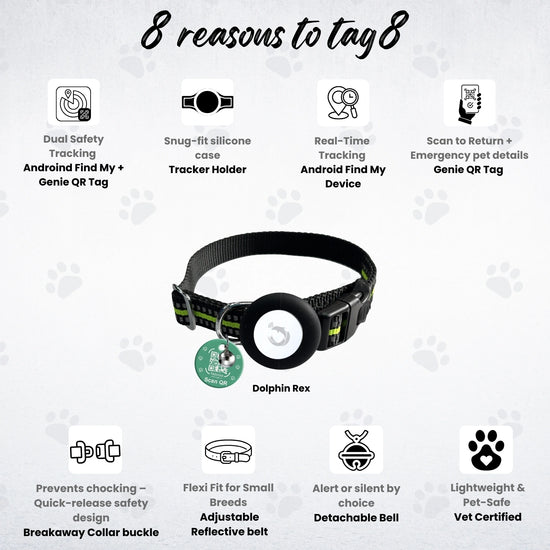 Genie Track Smart Pet Collar for Android with QR code and digital ID by tag8
