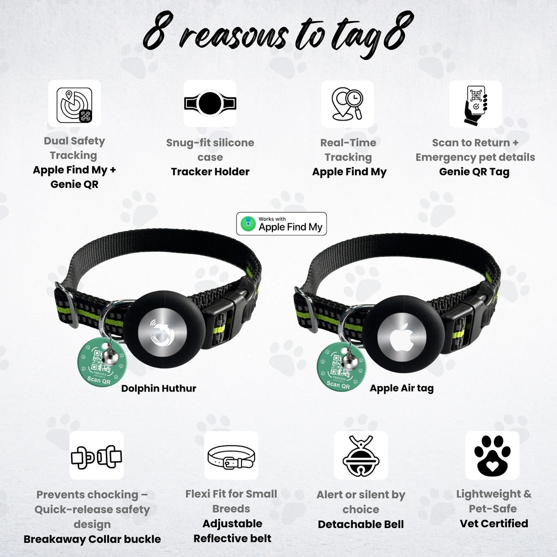 Genie Track Smart Pet Collar for iOS with QR code and digital ID by tag8