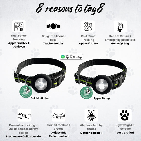 Genie Track Smart Pet Collar for iOS with QR code and digital ID by tag8