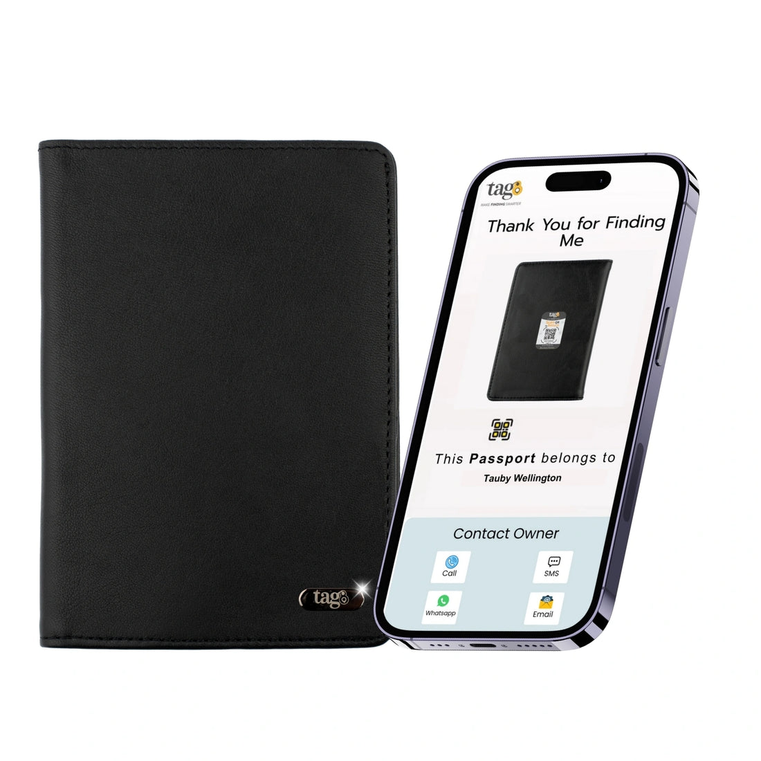 tag8 Genuine Leather Passport Finder Case for secure, stylish storage with smart tracking capabilities