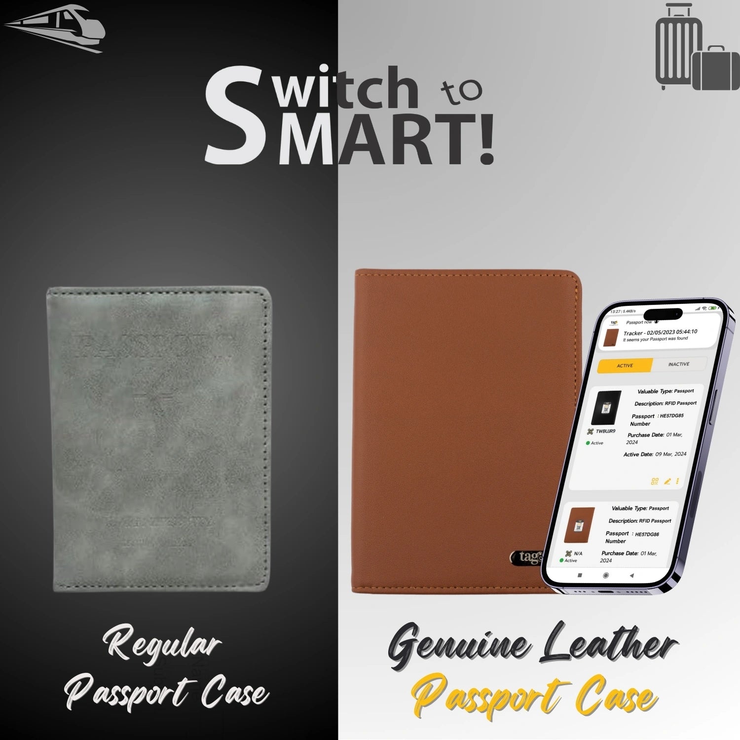 tag8 Genuine Leather Passport Finder Case for secure, stylish storage with smart tracking capabilities