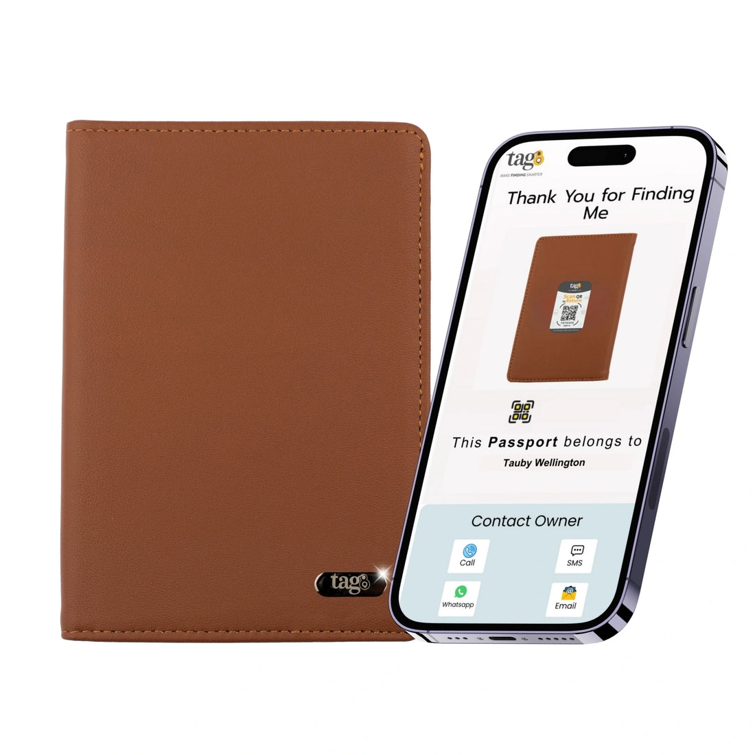 tag8 Genuine Leather Passport Finder Case for secure, stylish storage with smart tracking capabilities