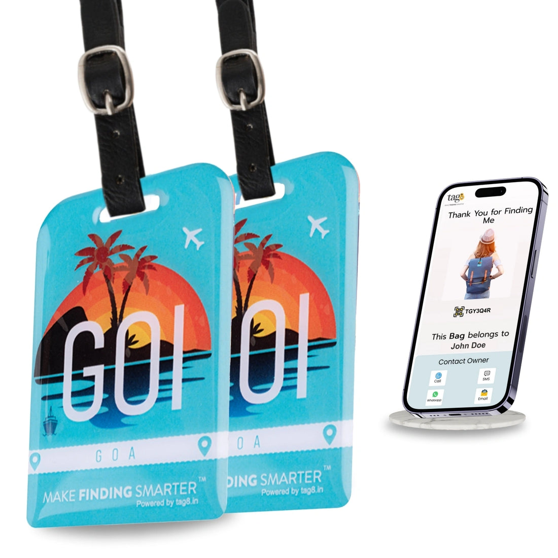 tag8 Goa Bag Tag with elegant design and smart QR code for hassle-free identification and lost & found assistance