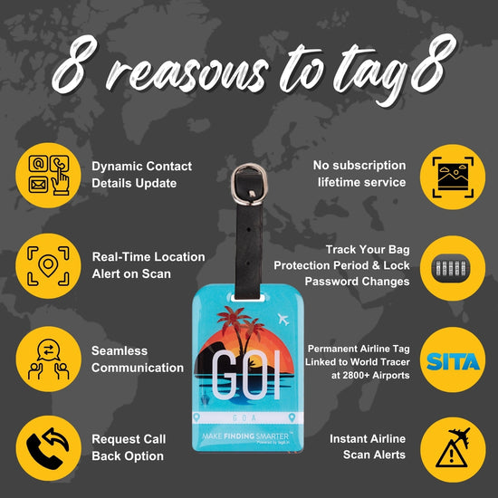 tag8 Goa Bag Tag with elegant design and smart QR code for hassle-free identification and lost & found assistance