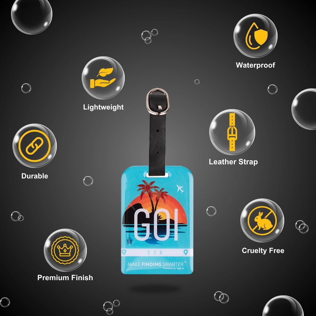 tag8 Goa Bag Tag with elegant design and smart QR code for hassle-free identification and lost & found assistance
