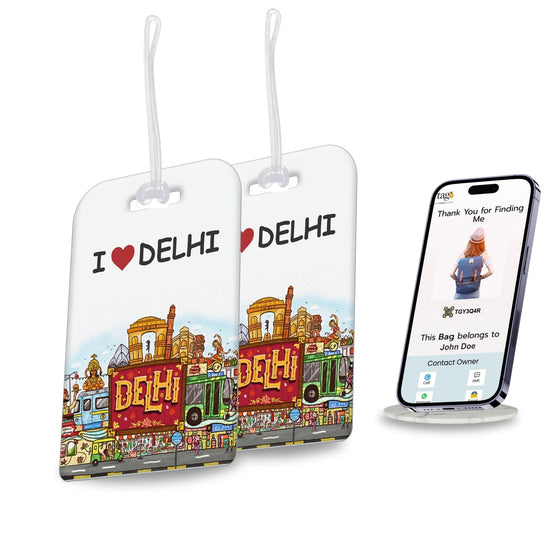 I Love Delhi city-themed smart bag security tag with QR code by tag8